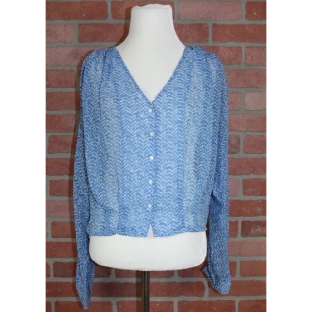 Gianni Bini Sheer Blue & White Button Down Blouse